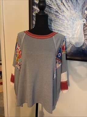 Three Bird Nest Patchwork Oversized Top M